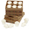 White mushroom-shaped wax melts in a brown cardboard box made from palm waxes scented with white musk