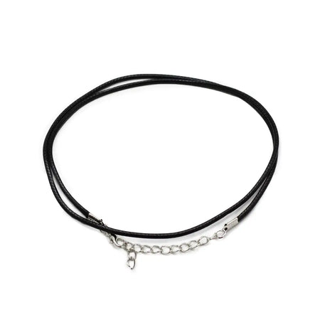 Black waxed pendant cord necklace with silver toned chain and clasp made of leather 2mm pendant cord