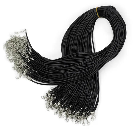 Black waxed pendant cord 2mm with silver-toned clasps and jump rings for jewelry making or pendants
