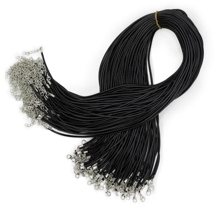 Cordon ciré pour pendentif - Noir, 2 mm