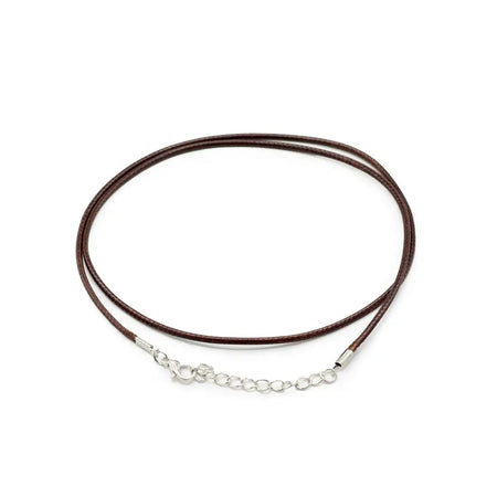 Brown leather waxed pendant cord with silver clasp and chain extension 2mm pendant cord for necklaces