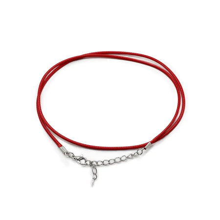 Red waxed pendant cord necklace with silver-toned clasp and chain, 2mm pendant cord for jewelry making
