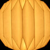 White origami light shade globe shape with warm glowing faceted paper lantern design hanging indoors