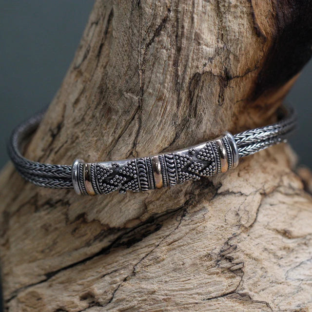 Armband aus Sterlingsilber & 18 Karat Gold – Zwillingskette, Rautenmuster