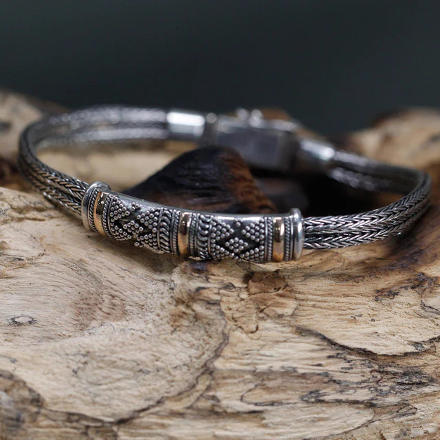 Armband aus Sterlingsilber & 18 Karat Gold – Zwillingskette, Rautenmuster