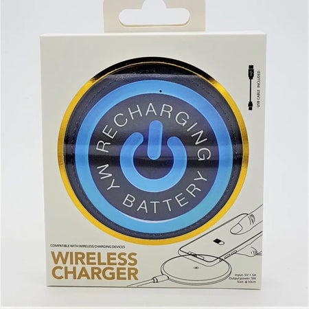 Wireless phone charging dock with black leather texture and blue power symbol in white box for samsung galaxy phones