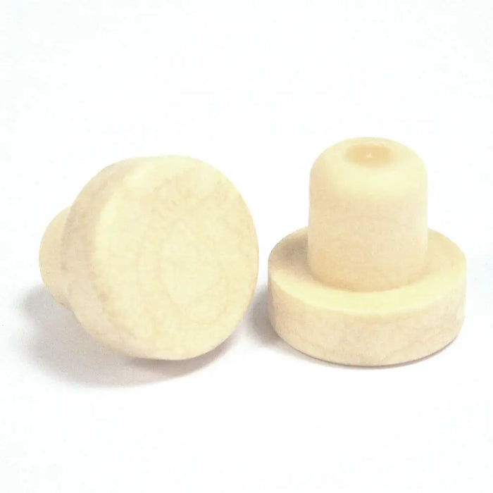 Cream-colored rubber wood effect stoppers with flat base for 140ml apothecary diffuser bottles