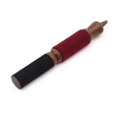 Wooden stick 23cm with wooden-handled tuning fork wrapped in red felt and black rubber grip from nepalese stupa