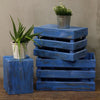 Stacked wooden storage crates in blue wash made from albesia wood with a distressed finish set of 3