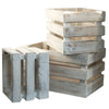 Stacked rustic wooden storage crates with distressed whitewash paint finish made from wood in a set of three