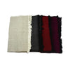 A collection of five woven woollen shawls with fringes in neutral and deep tones shown folded and layered