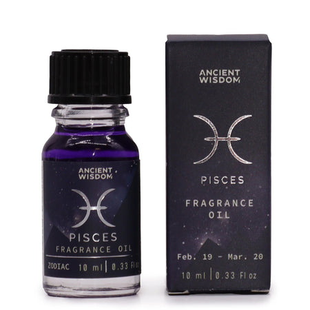 The Window, Milford Haven Pisces zodiac fragrance oil in a 10ml dark bottle with bio glitter and matching box.