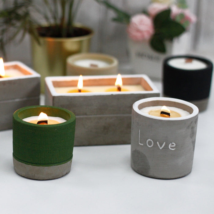 Large Round Concrete Wooden Wick Candle - Choice of Fragrances