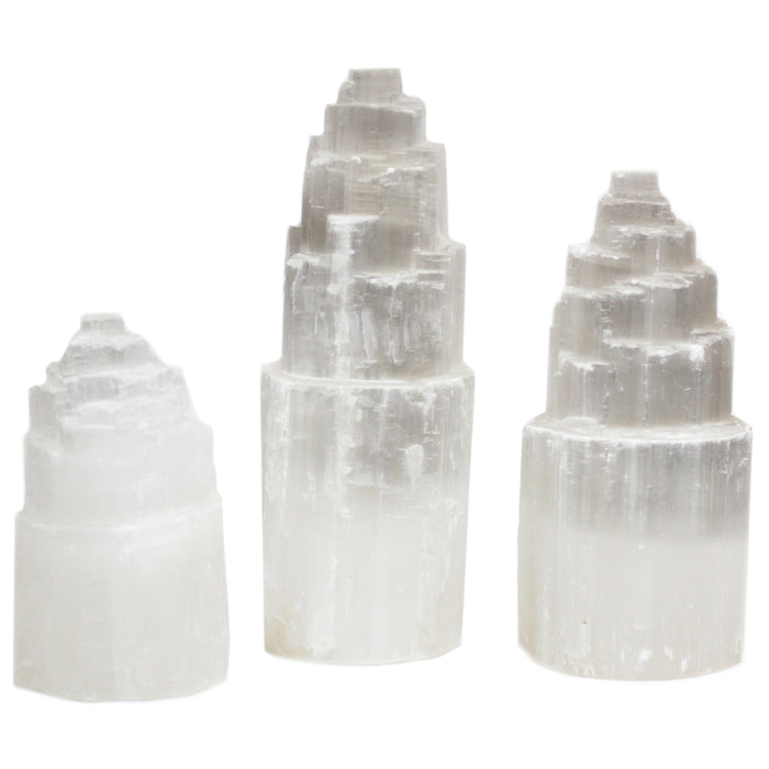 Natural Selenite Tower Lamps - Three Sizes