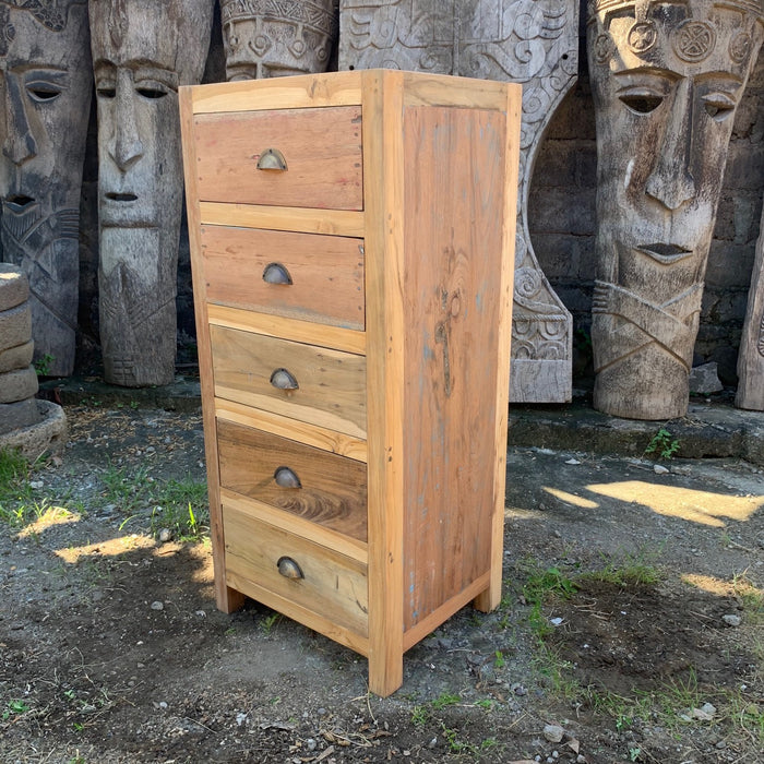 Tall Five Drawer Storage Unit - Recycled Wood