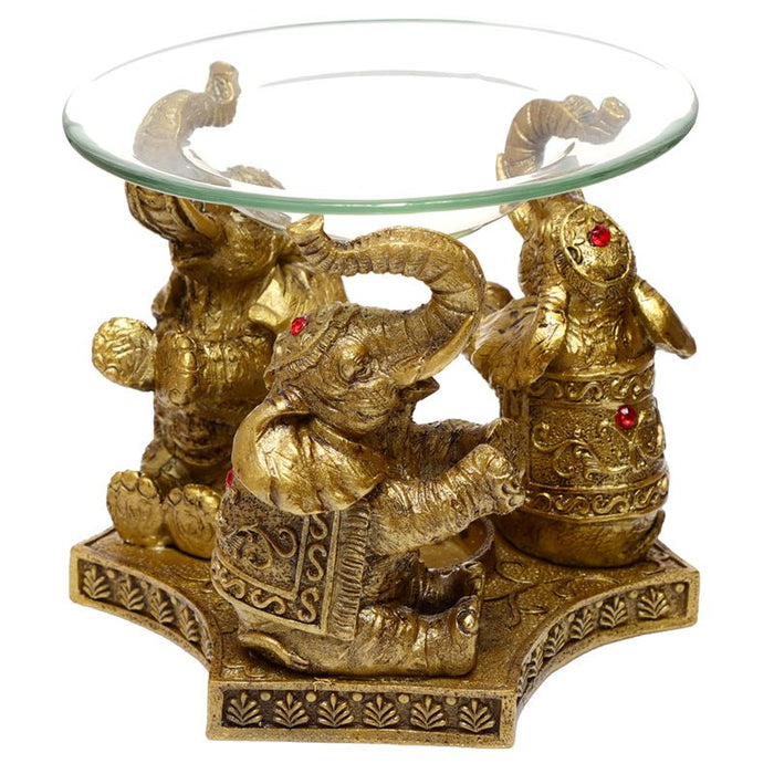 Golden Lucky Elephants Oil Burner