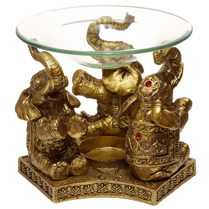 Golden Lucky Elephants Oil Burner