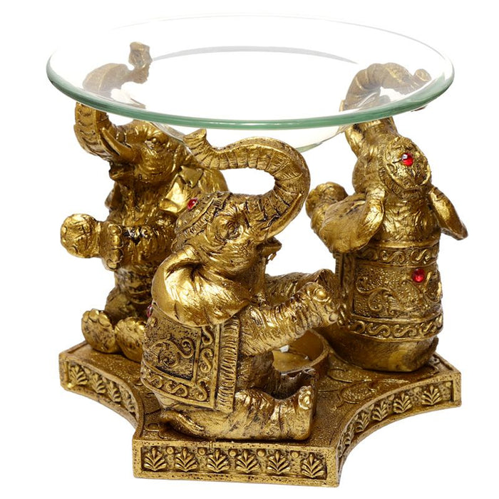 Golden Lucky Elephants Oil Burner