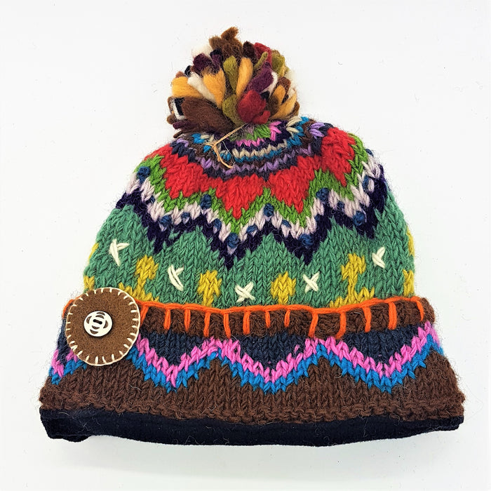 100% Wool Bobble Hat With Felt Details (Adult)