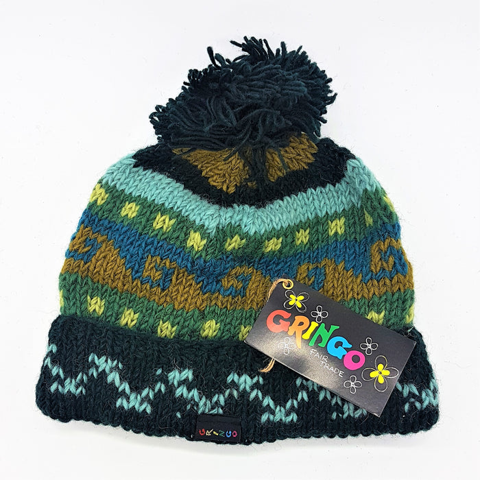 100% Wool Bold Patterns Bobble Hat (Adult)
