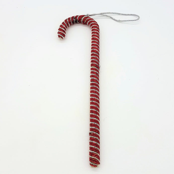 Red And Silver Candy Cane Hanging Decoration