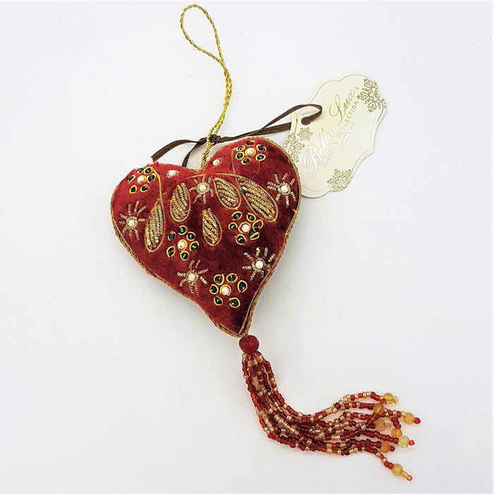 Embroidered Velvet Heart Hanging Decoration