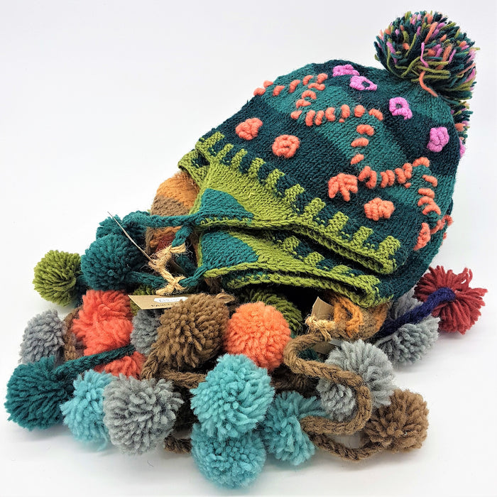 100% Wool Bobble Hat with Pom-Poms (Child/Small Adult)