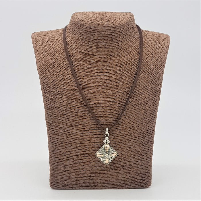 Sterling Silver & 18ct Gold Pendant - Square Drop