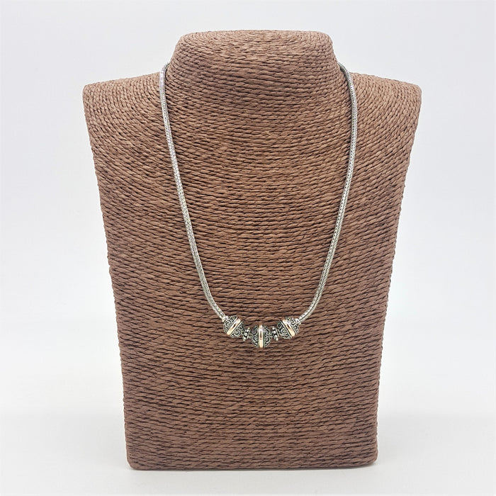 Sterling Silver & 18ct Gold Necklace - Three Beads