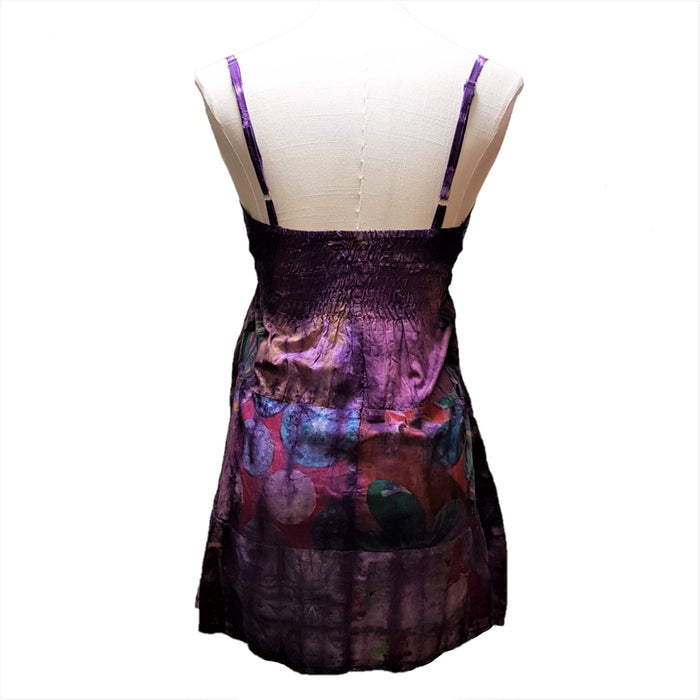 Purple Tie-Dyed Patchwork Cotton Top with Spaghetti Straps