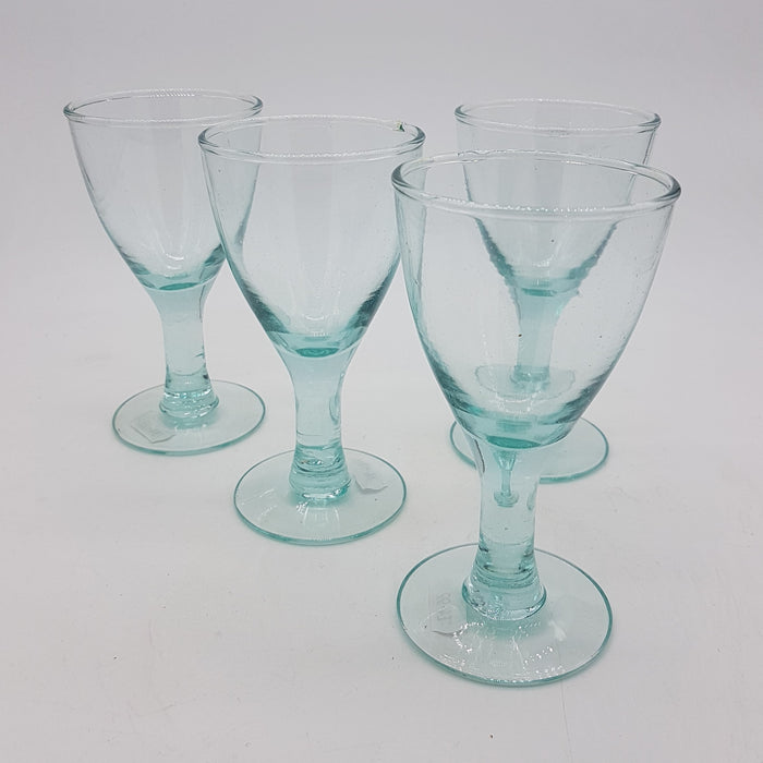 Set of 4 Hand-Blown Recycled Glass Wine Glasses - Two Sizes