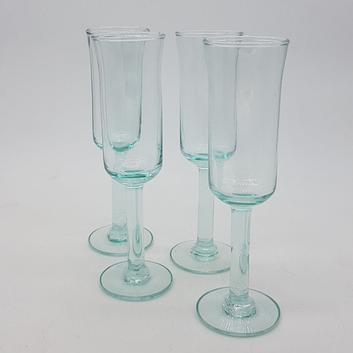 Set Of 4 Hand-Blown Recycled Glass Champagne Flute Glasses - 125ml