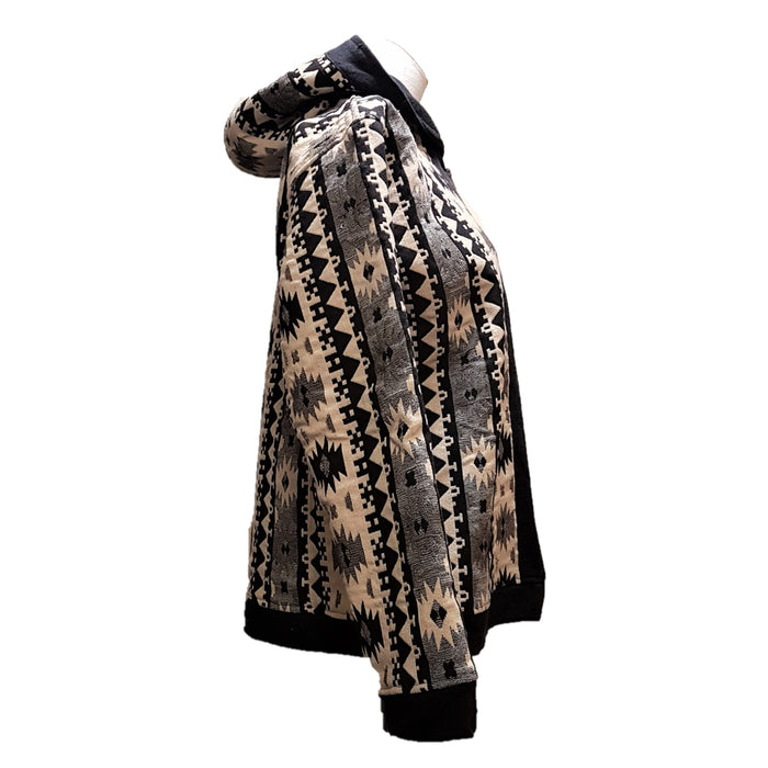 GRINGO FAIR TRADE Black & White AZTEC Hooded & Lined Jacket