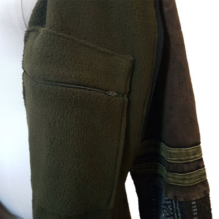 GRINGO FAIR TRADE Khaki Fleece-Lined Cotton Jersey Coat