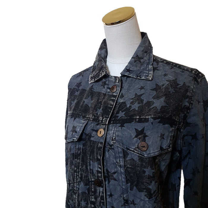 GRINGO FAIR TRADE Blue Stonewashed Star Print Jacket