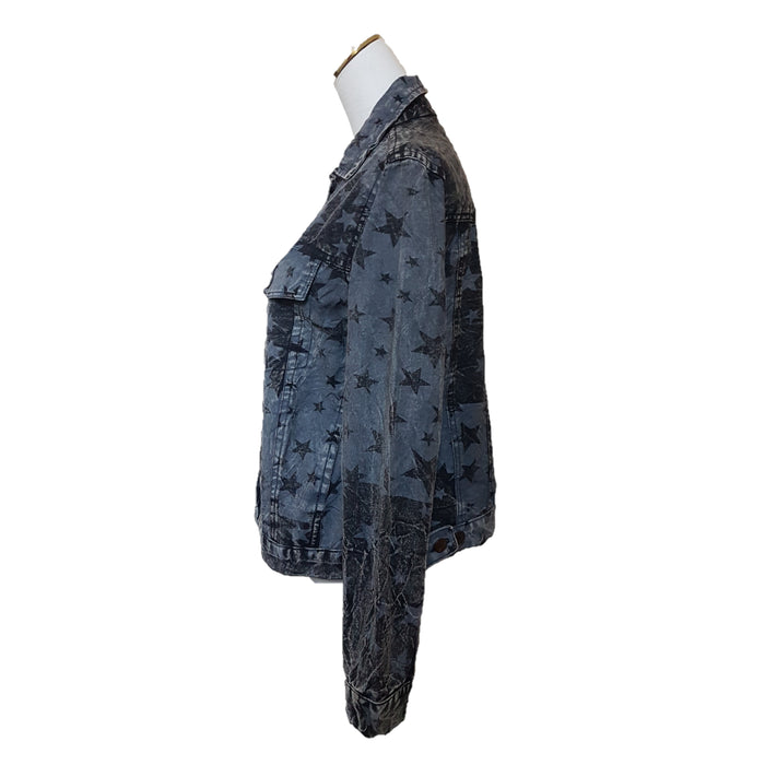 GRINGO FAIR TRADE Blue Stonewashed Star Print Jacket