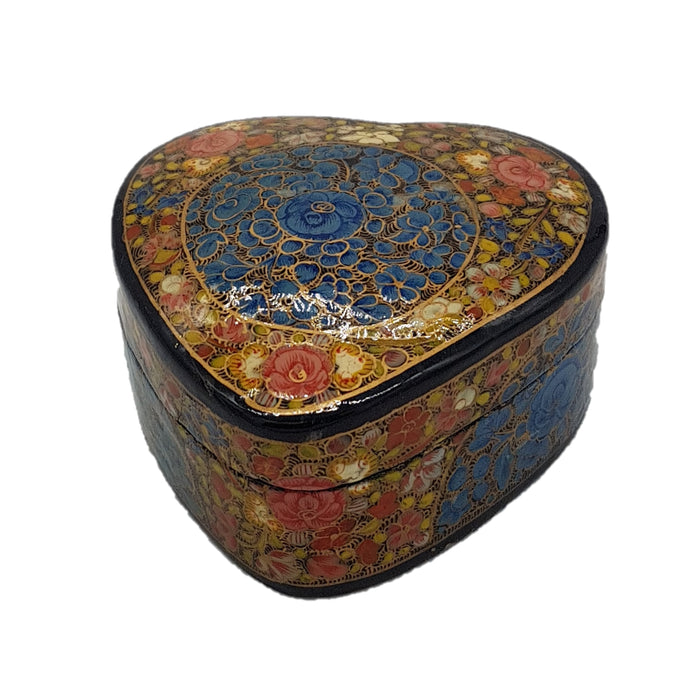 Vintage Kashmiri Laquer-Work Heart-Shaped Trinket Box