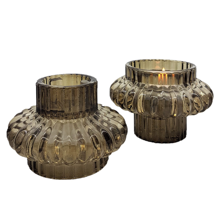 2-In-1 Heavyweight Glass Tealight / Candle Holder - Three Colours