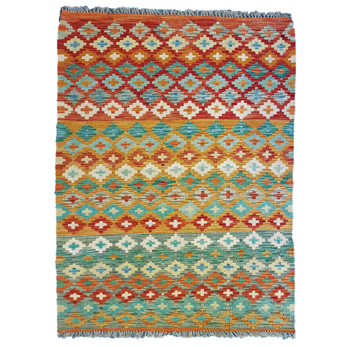 Traditional Afghan Flat-Weave Kilim Rug - 100% Wool (#008)