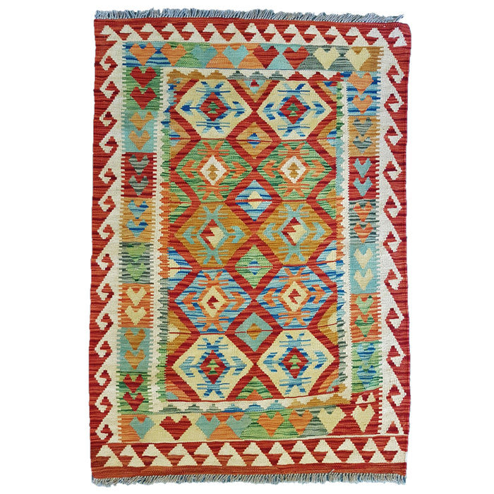 Traditional Afghan Flat-Weave Kilim Rug - 100% Wool (#002)