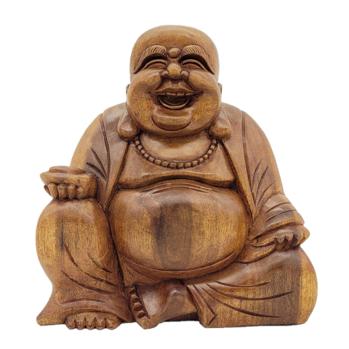 Large Carved Wooden Laughing Buddha