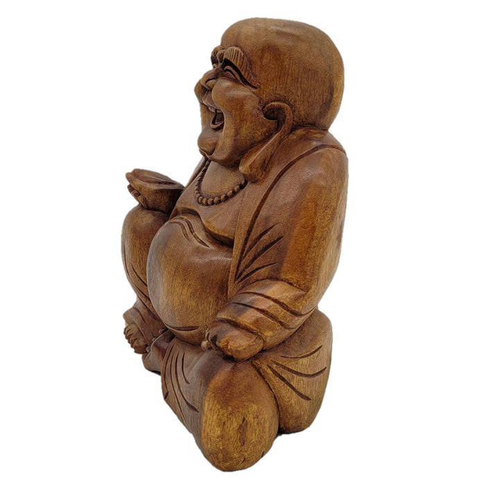 Large Carved Wooden Laughing Buddha