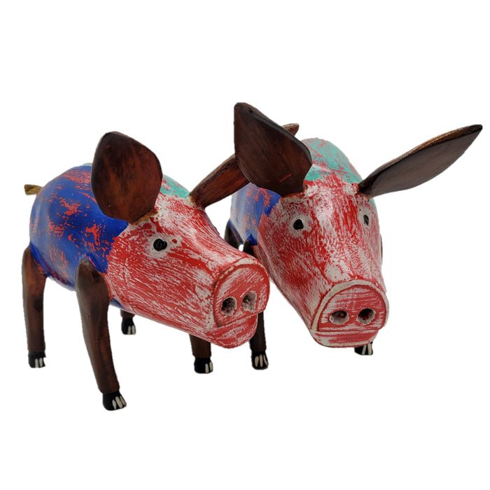 Multi-Coloured Wooden Pig Ornament
