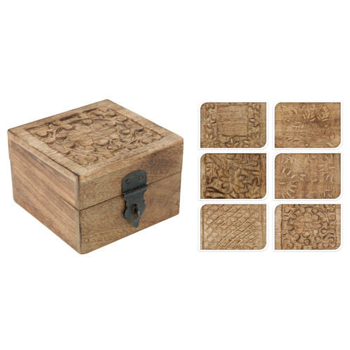 Carved Mango Wood Trinket Box