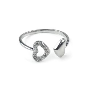 Sterling Silver Stackable Ring - Double Heart C/Z Design (Adjustable)
