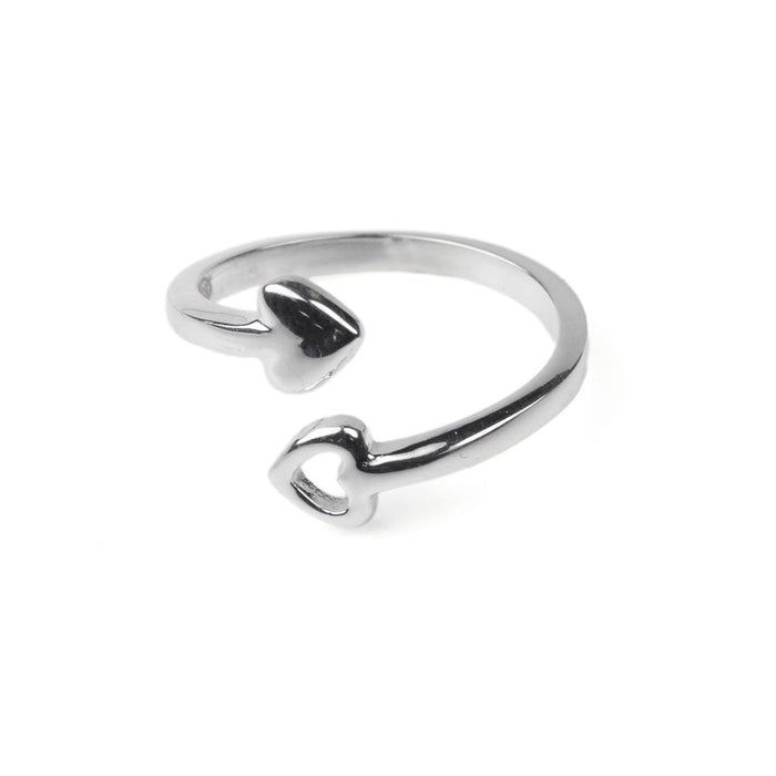 Sterling Silver Stackable Ring - Double Heart Design (Adjustable)