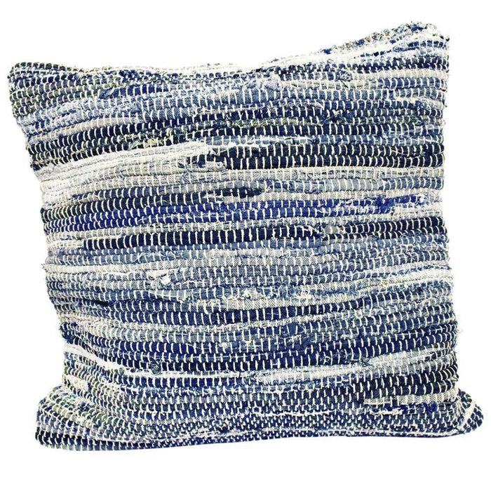 Recycled Chindi Rag Cushion Cover - Denim Blues