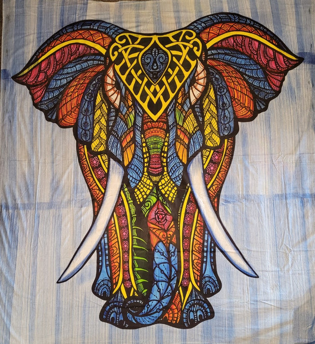 Multi-Coloured Elephant Wall Hanging / Bed Throw (Double)