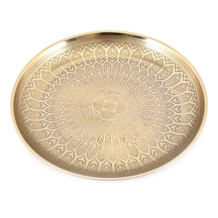 Brass-Finish Decorative Tray with Etched 'KASBAH' Pattern