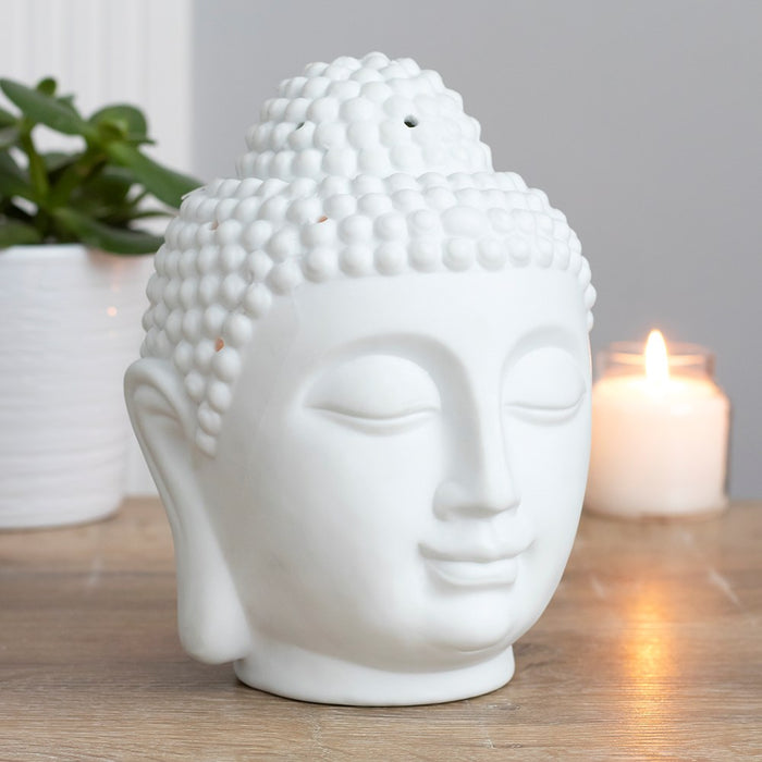 White Ceramic Buddha Head Oil Burner - Two Sizes
